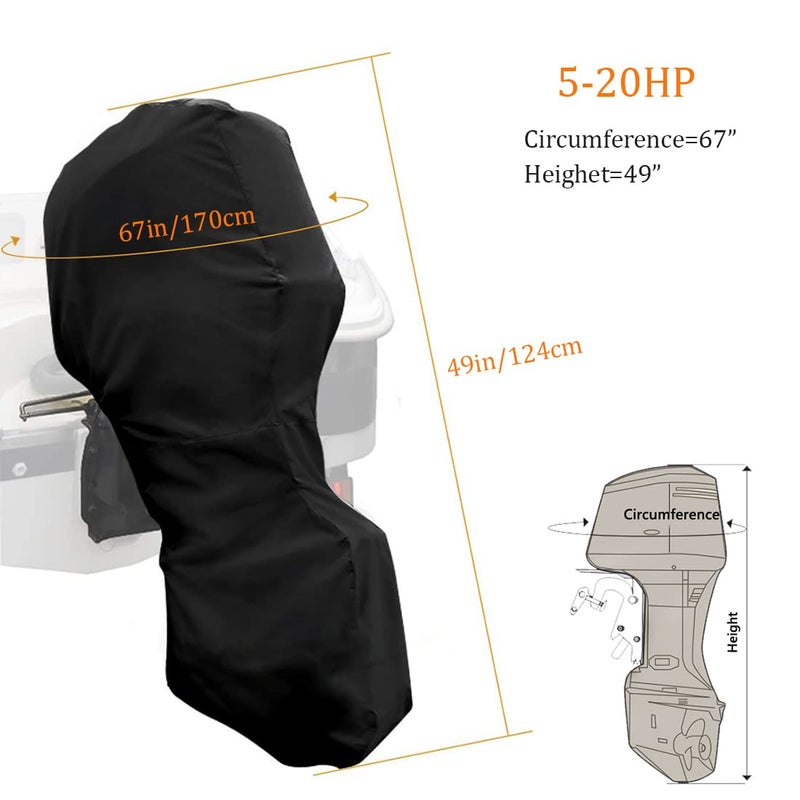 Coverify Outboard Motor Cover - Waterproof UV-Resistant Protection for Off-Season Storage, Boat Motor Cover with Windproof Strap, Boat Engine Cover Fits up to 5-20 HP, Black - Image 2